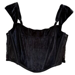 Victoria's Secret Black Velvet Mesh Corset Bustier Top M DD Goth Whimsigoth